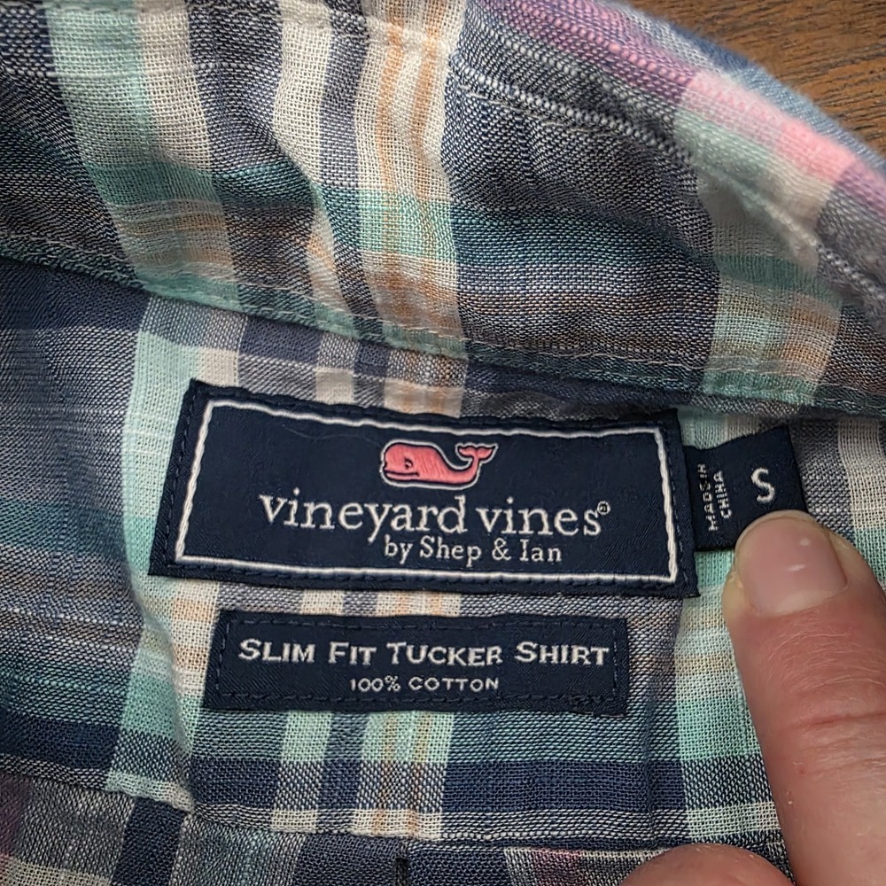 Vineyard Vines Mens Small Blue Plaid Slim Fit Tucker Button Up Shirt Lightweight - Picture 6 of 7